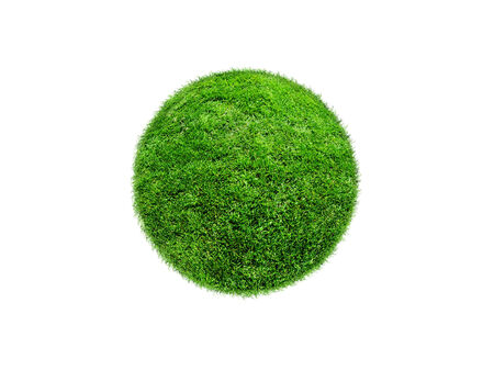 green grass ball on white, sphere is covered with grassの写真素材