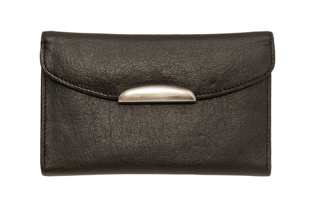 leather purse, black purse on white backgroundの写真素材