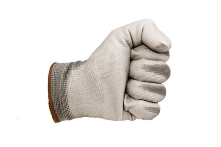 gray work gloves isolated on white backgroundの写真素材