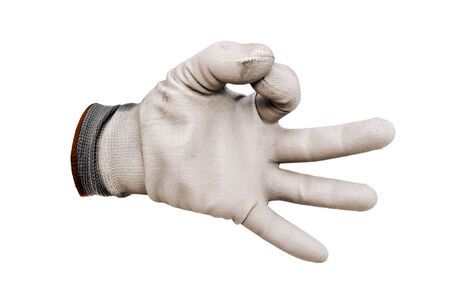 gray work gloves isolated on white backgroundの写真素材