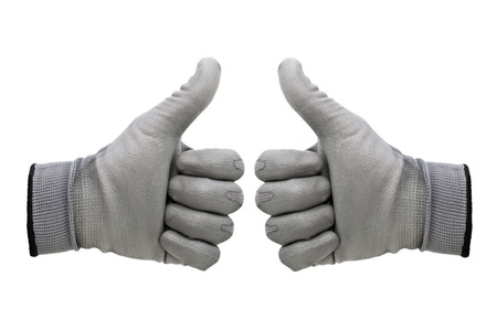 gray work gloves isolated on white background, simple work gloves, rubber work gloves
