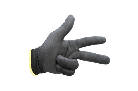 black work gloves isolated on white background, simple work gloves, rubber work gloves