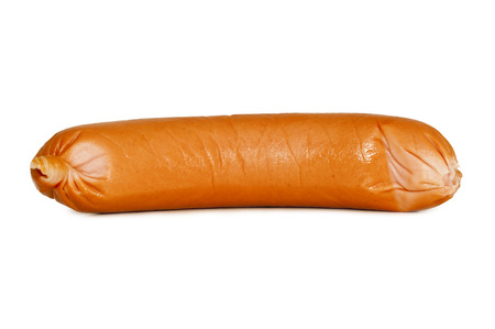 one meat sausage isolated on white background,の写真素材
