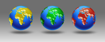 Earth model planet featuring Africa and middle eastern countries surrounded by blue ocean. illustration of Earth in three color optionsの写真素材