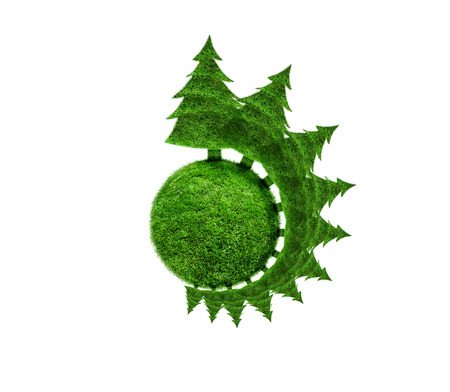Protect the environment concept - earth with a fir treesの写真素材