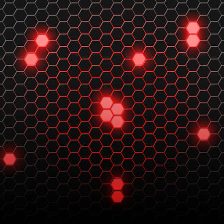 Red carbon pattern with hexagons. Abstract bright background of the small hexagons