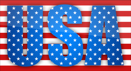 Illustration of USA symbols on the background of the flag.の写真素材