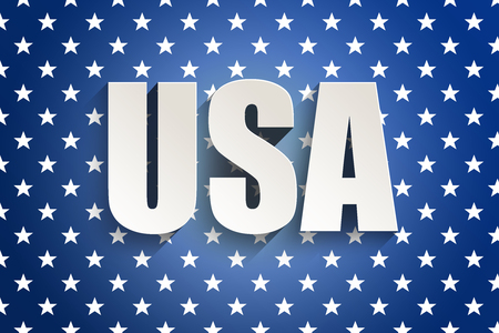 United States of America white inscription with long shadow on background in nation flag. Illustration of USA symbolsの写真素材