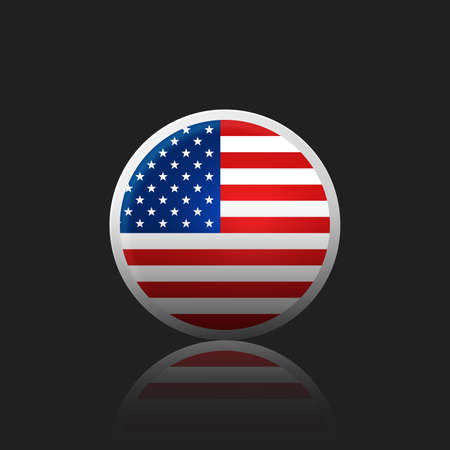 USA Flag Button Icon. Round icon with the image of a flag USA on black backgroundの写真素材