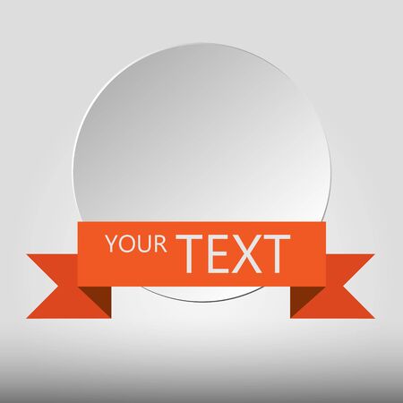 Round white emblem with orange ribbon. White label - vector illustration.のイラスト素材