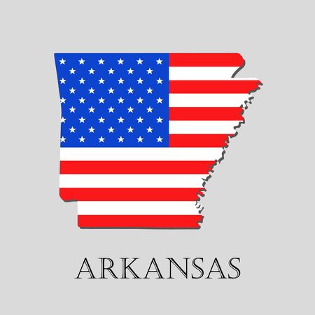 Map of the State of Arkansas and American flag illustration. America Flag map - vector illustration.のイラスト素材
