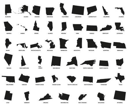 Set of black USA states - vector illustration. Simple flat vector map - United States.のイラスト素材