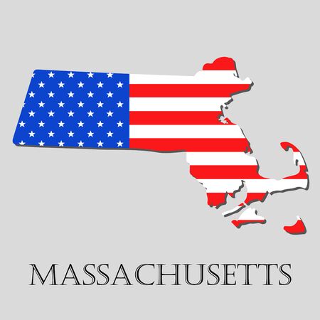 Map of the State of Massachusetts and American flag illustration. America Flag map - vector illustration.のイラスト素材