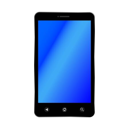 Black Smart Phone with blue screen - vector illustration. Realistic mobile phone with blank screen isolated on white background.のイラスト素材