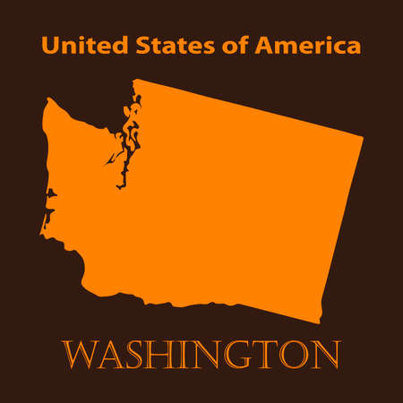 Orange Washington map - vector illustration. Simple flat map of Washington on a brown background.のイラスト素材