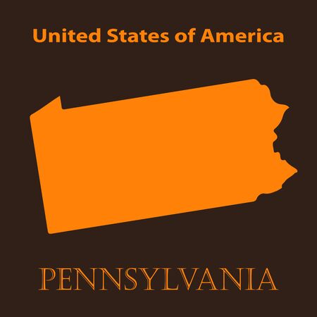 Orange Pennsylvania map - vector illustration. Simple flat map of Pennsylvania on a brown background.のイラスト素材