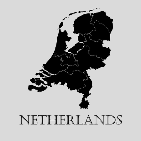 Black Netherlands map on light grey background. Black Netherlands map - vector illustration.のイラスト素材
