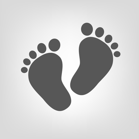 Simple baby footprints - vector illustration. Black footprints of baby on light background.のイラスト素材