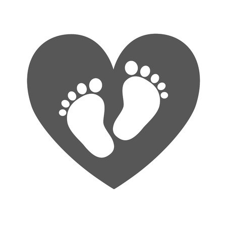 Simple baby footprints - vector illustration. White footprints of baby inside of the black heart.のイラスト素材