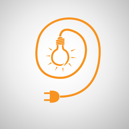 Light bulb and wire plug - vector illustration. Concept connection, connection, disconnection, electricity. Plug, cord and light bulb in flat design.のイラスト素材