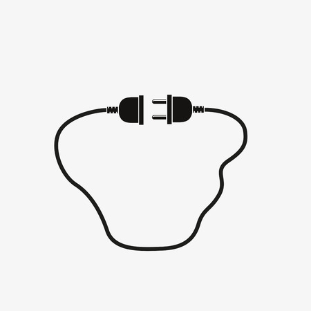 Wire plug and socket - vector illustration. Concept connection, connection, disconnection, electricity. Plug, socket and cord in flat design.のイラスト素材