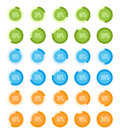 Set elements of infographics in pie charts. Set of colorful circle diagrams for infographics. Pie chart set icon.  illustrationのイラスト素材