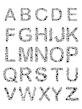 Black rounded font. Abstract font with points. Alphabet with dots effect letters. Vector illustratin.のイラスト素材