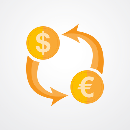 Icon currency exchange -  illustration. The concept of foreign exchange transactions between the dollar and the euro. Exchange icon in flat design.のイラスト素材