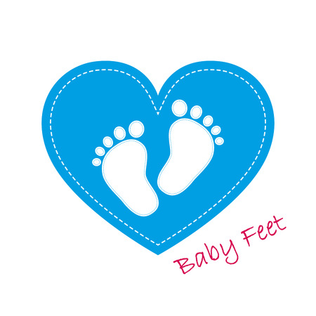 Blue baby footprints in the center on blue heart. Baby footprints as a symbol of pregnancy or childbirth. Vector illustration.のイラスト素材