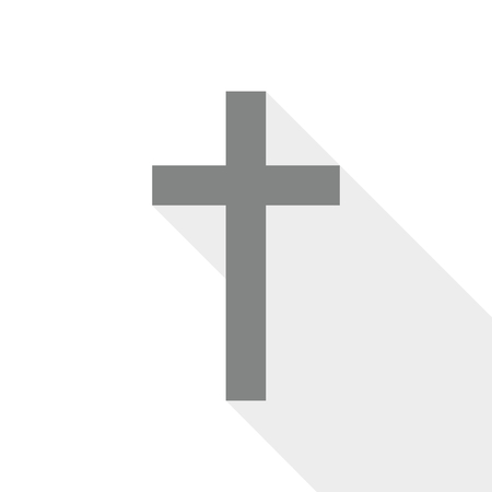 Gray christian cross icon. Abstract christian cross with long shadow. Vector illustrationのイラスト素材