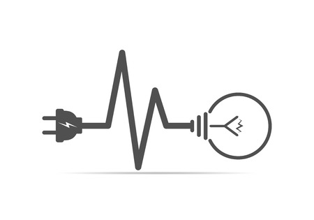 Wire plug and light bulb flat icon. Vector illustration. Plug, light bulb and cord in the form of heartbeat. Concept of Electricity and lighting.のイラスト素材