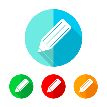 Set of colored pencil icons. White pencil with long shadow. Vector illustration. Pencil on a the round button.のイラスト素材