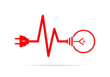 Wire plug and light bulb flat icon. Vector illustration. Plug, light bulb and cord in the form of heartbeat. Concept of Electricity and lighting.のイラスト素材