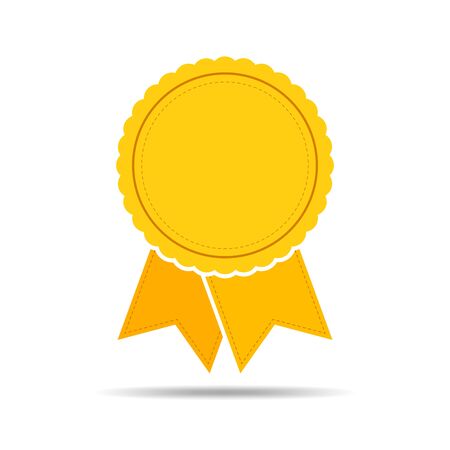Simple medal icon with ribbon. Yellow medal with shadow in flat design. Silhouette of trophy, awards or medal. Vector illustration.のイラスト素材