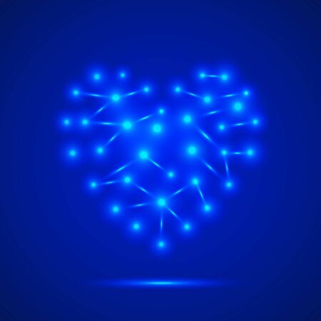 Abstract blue background with shiny heart. Sign of the heart. Symbol of the heart. Symbol of the love. Vector illustration.のイラスト素材