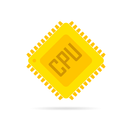 Yellow chip icon in flat design. Simple microchip icon. Microcircuit flat sign. Vector illustration.のイラスト素材