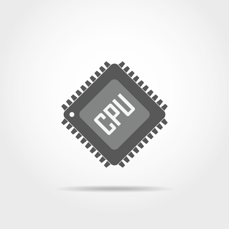 Gray chip icon in flat design. Simple microchip icon. Microcircuit flat sign. Vector illustration.のイラスト素材