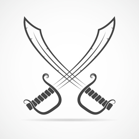 Two crossed swords in flat design. Simple black sword icon isolated. Vector illustration.のイラスト素材