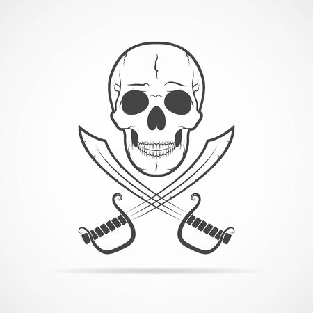 Human skull and two swords isolated on light background. Vector illustrationのイラスト素材