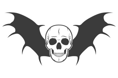 Black human skull with wings isolated on light background. Vector illustration.のイラスト素材