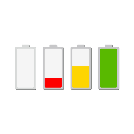 Battery charging icon. Set of color battery icons charge level. Vector illustration. The battery icons with a various level of charge.のイラスト素材