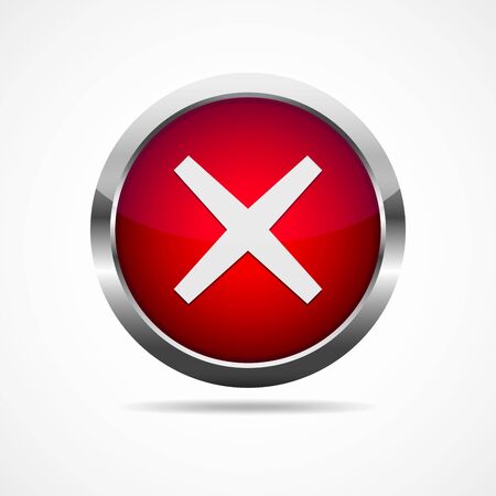 Check mark button. Vector illustration. Red glossy button with wrong mark on light background. Red no button.のイラスト素材