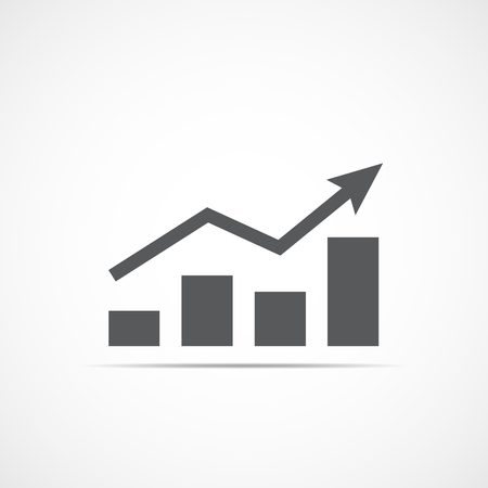 Growing bar graph icon with rising arrow. Financial forecast graph. Gray graphic icon. Vector illustration.のイラスト素材