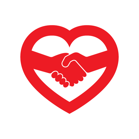 Abstract red handshake icon. Handshake sign inside in the heart, on white background. Vector illustration.のイラスト素材