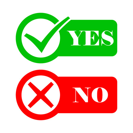 Yes and No check marks. Vector illustration. Red and gray check marks in circles on a white background.のイラスト素材