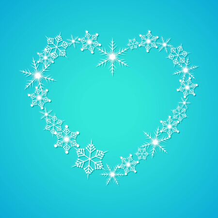 Heart shape of snowflakes. Heart from snowflakes. Abstract Christmas background with snowflakes. Blue winter background. Vector illustration.のイラスト素材