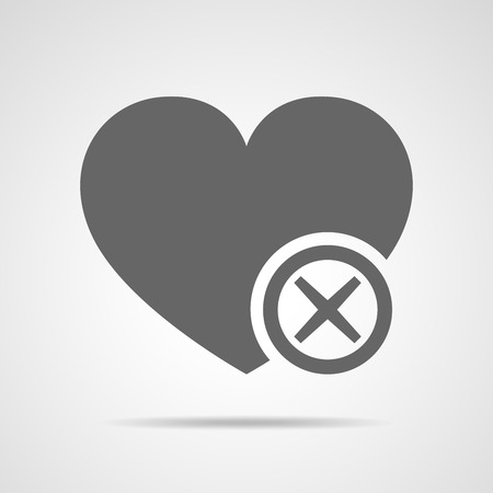 Heart with cross. Vector illustration. Gray heart with cross wrong mark on light background.のイラスト素材