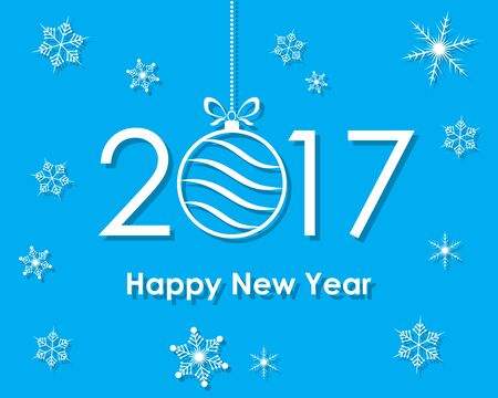 Happy New Year 2017 with text and Christmas ball. Vector illustration. Happy New Year banner with...