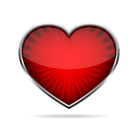 Abstract red heart button. Steel heart button on white background. Concept of the lowe. Vector illustrationのイラスト素材