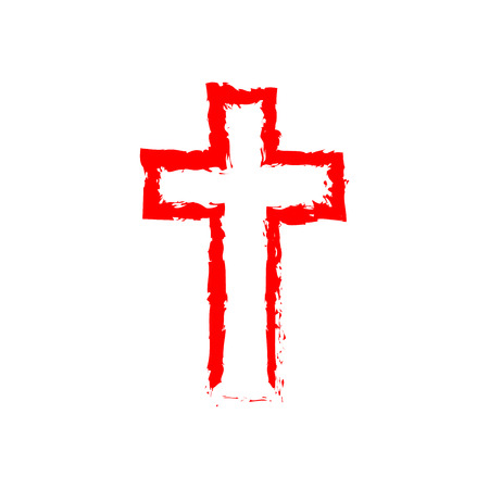 Abstract Christian cross in hand drawn style. Abstract red Christian cross, isolated on white background. Vector illustration.のイラスト素材